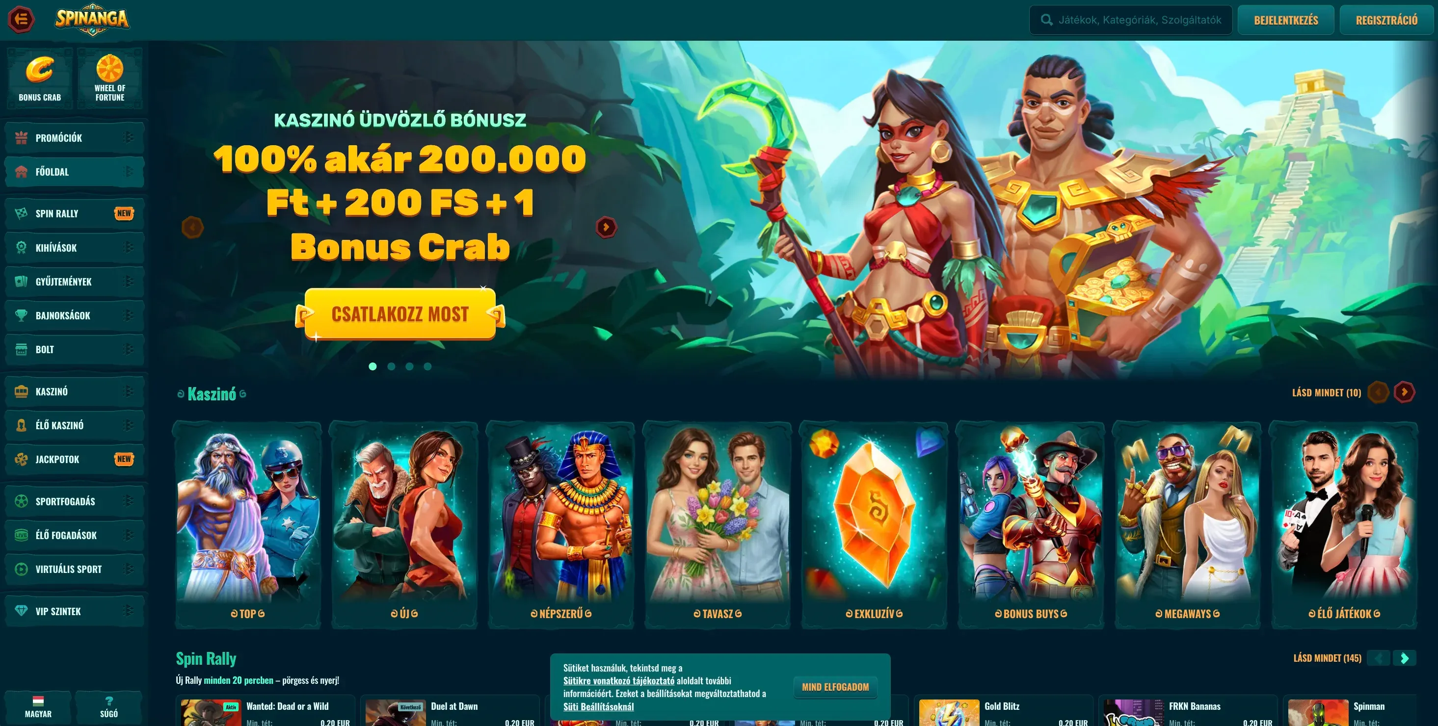 A Spinanga casino honlapja
